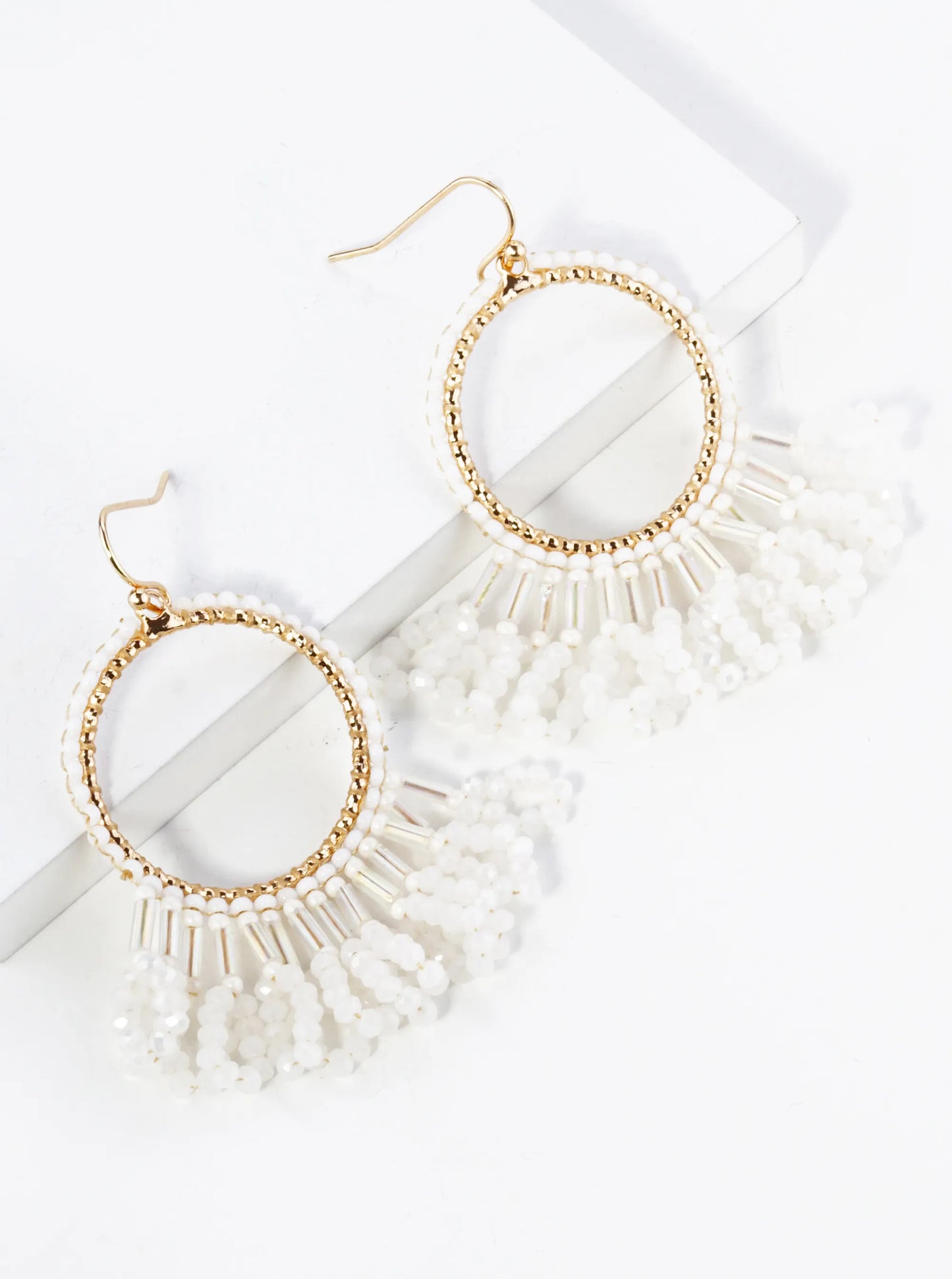 Faceted Multi Shape Glass Beaded Drop Fringe Dangle Earrings