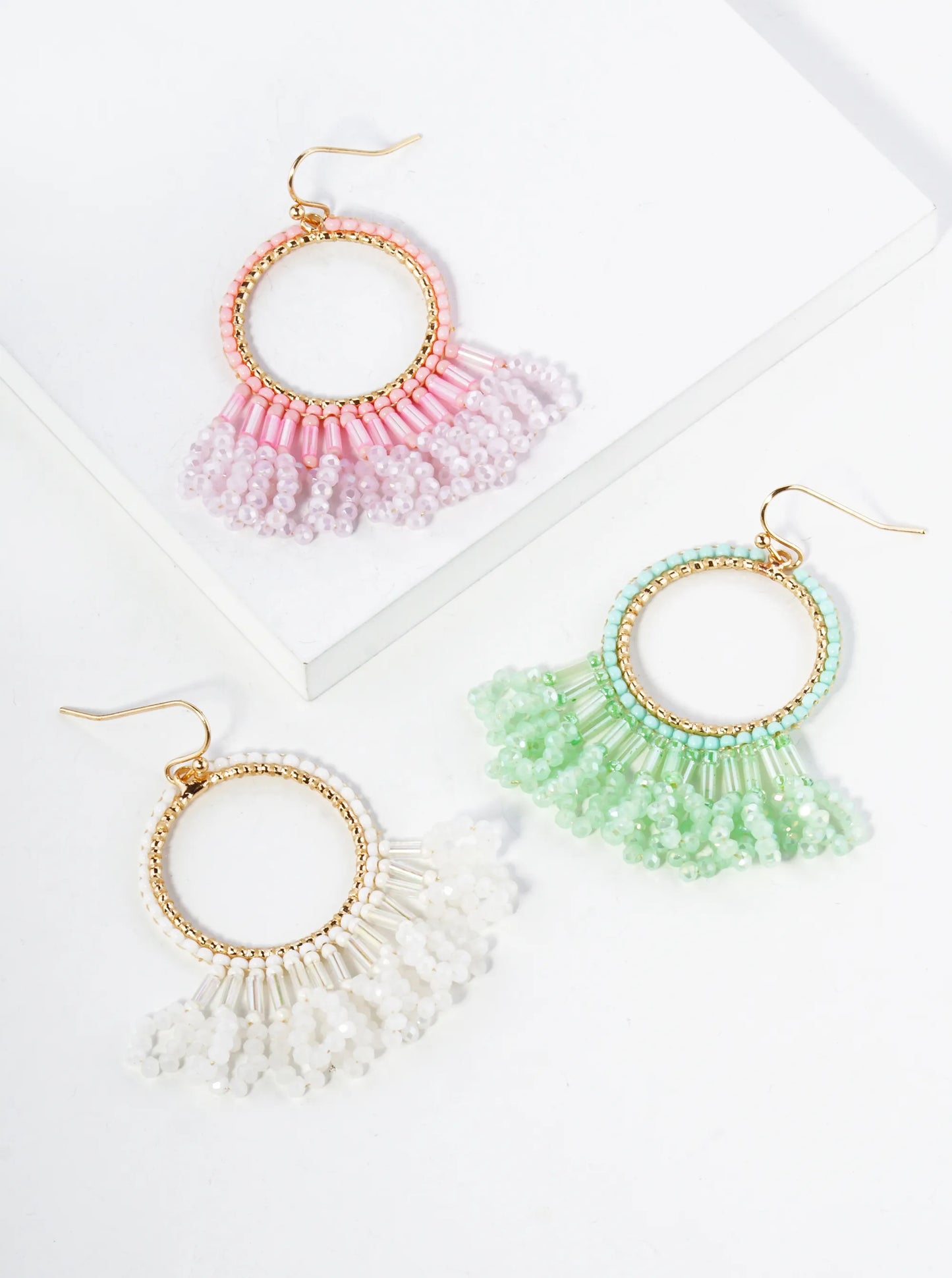 Faceted Multi Shape Glass Beaded Drop Fringe Dangle Earrings