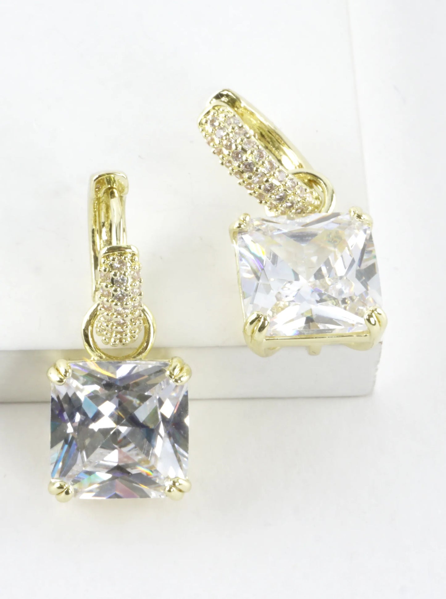 Faceted Princess Cut CZ Drop Huggie Earrings