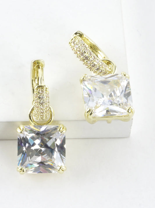 Faceted Princess Cut CZ Drop Huggie Earrings