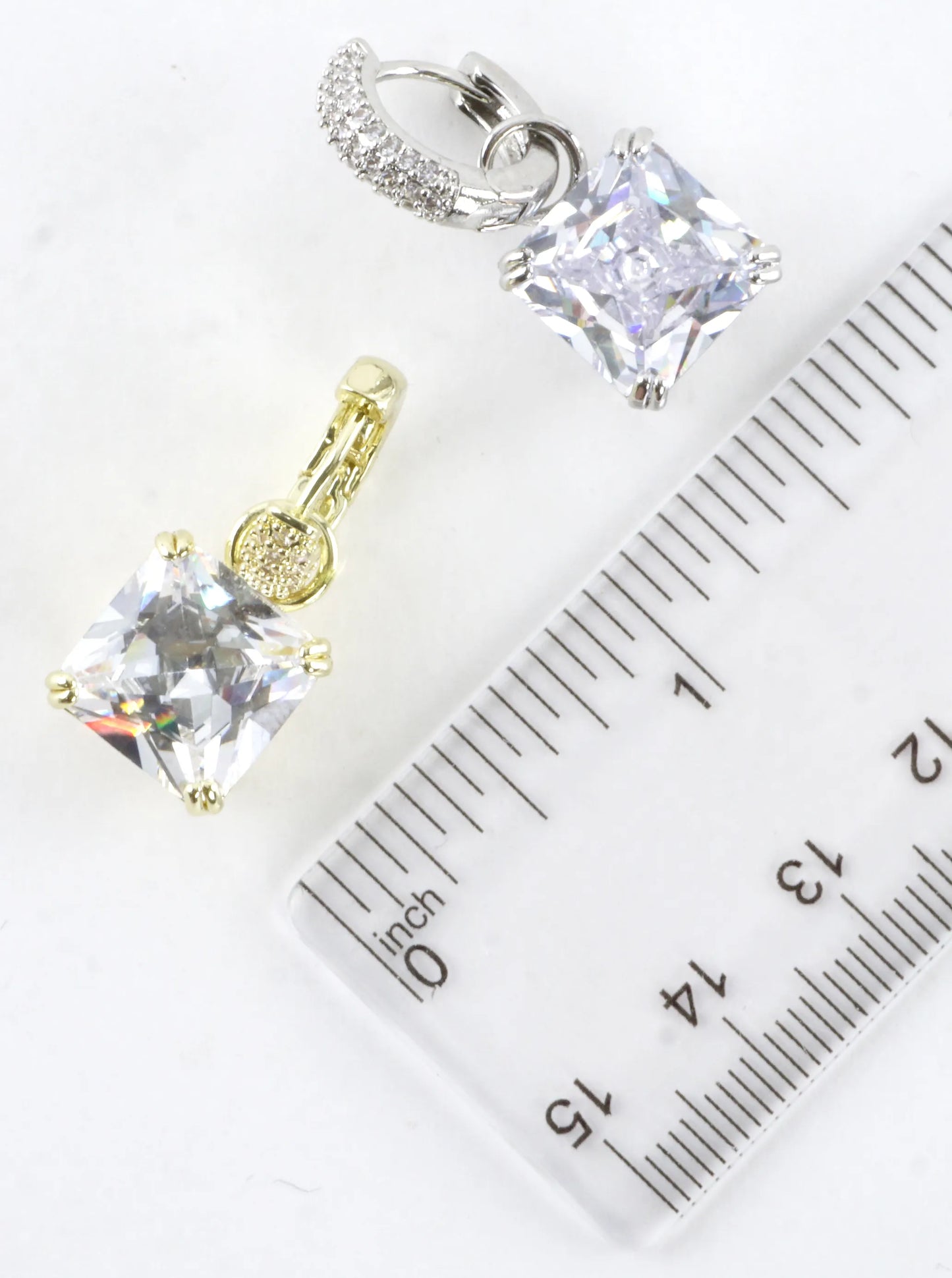 Faceted Princess Cut CZ Drop Huggie Earrings