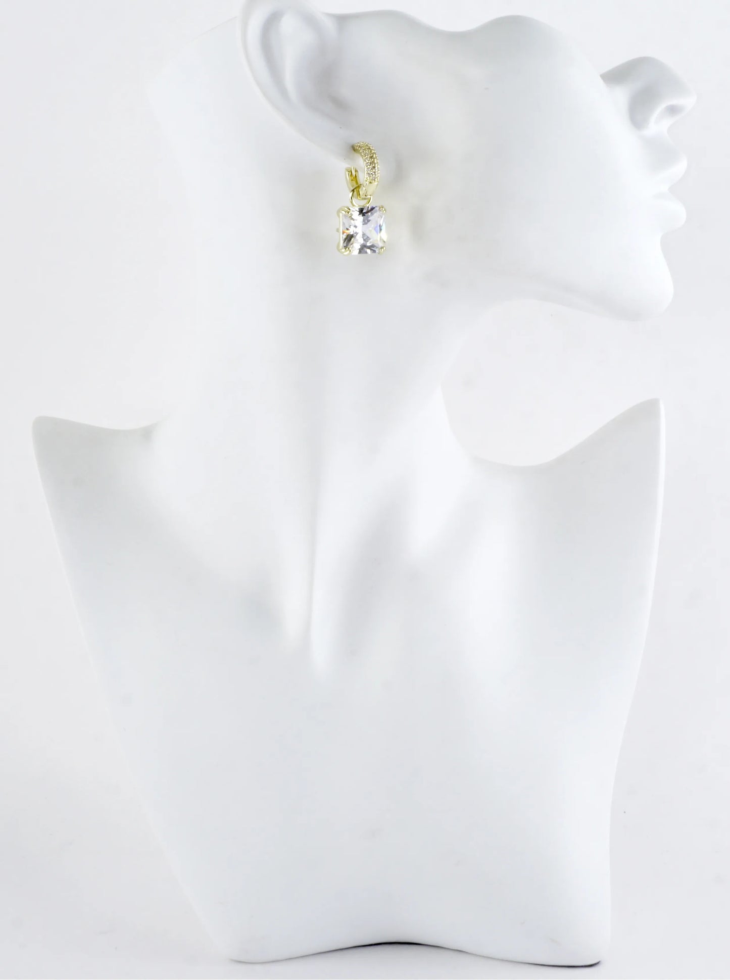 Faceted Princess Cut CZ Drop Huggie Earrings