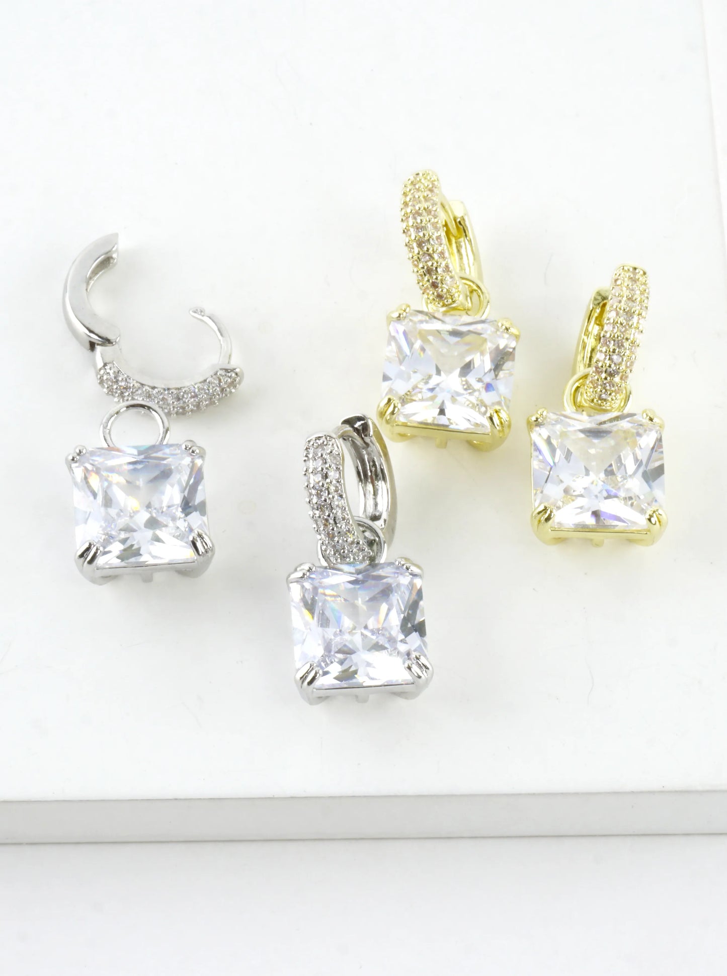 Faceted Princess Cut CZ Drop Huggie Earrings