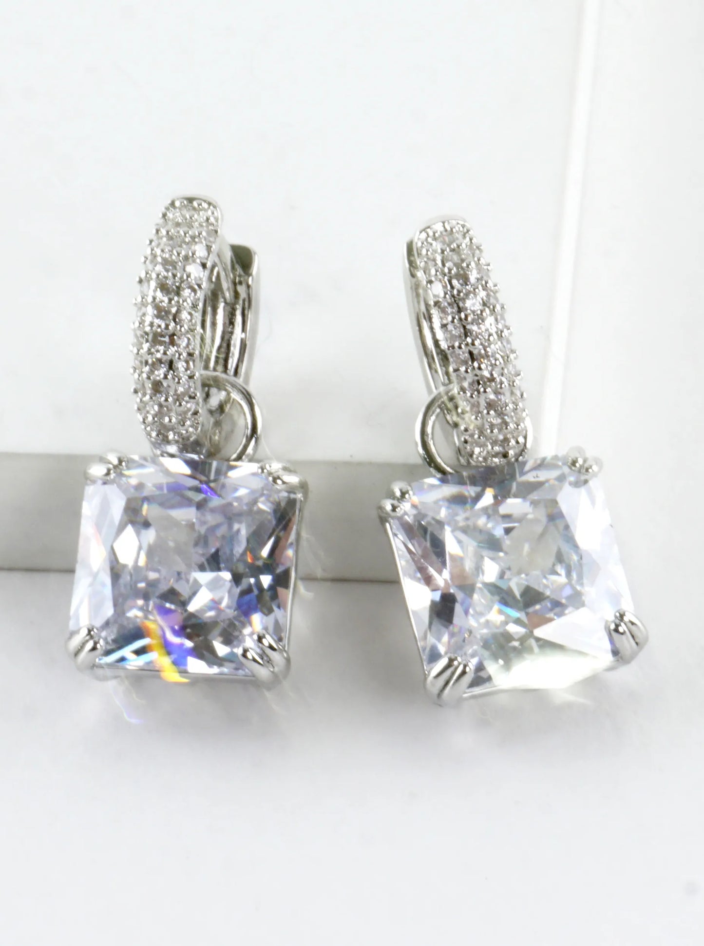 Faceted Princess Cut CZ Drop Huggie Earrings