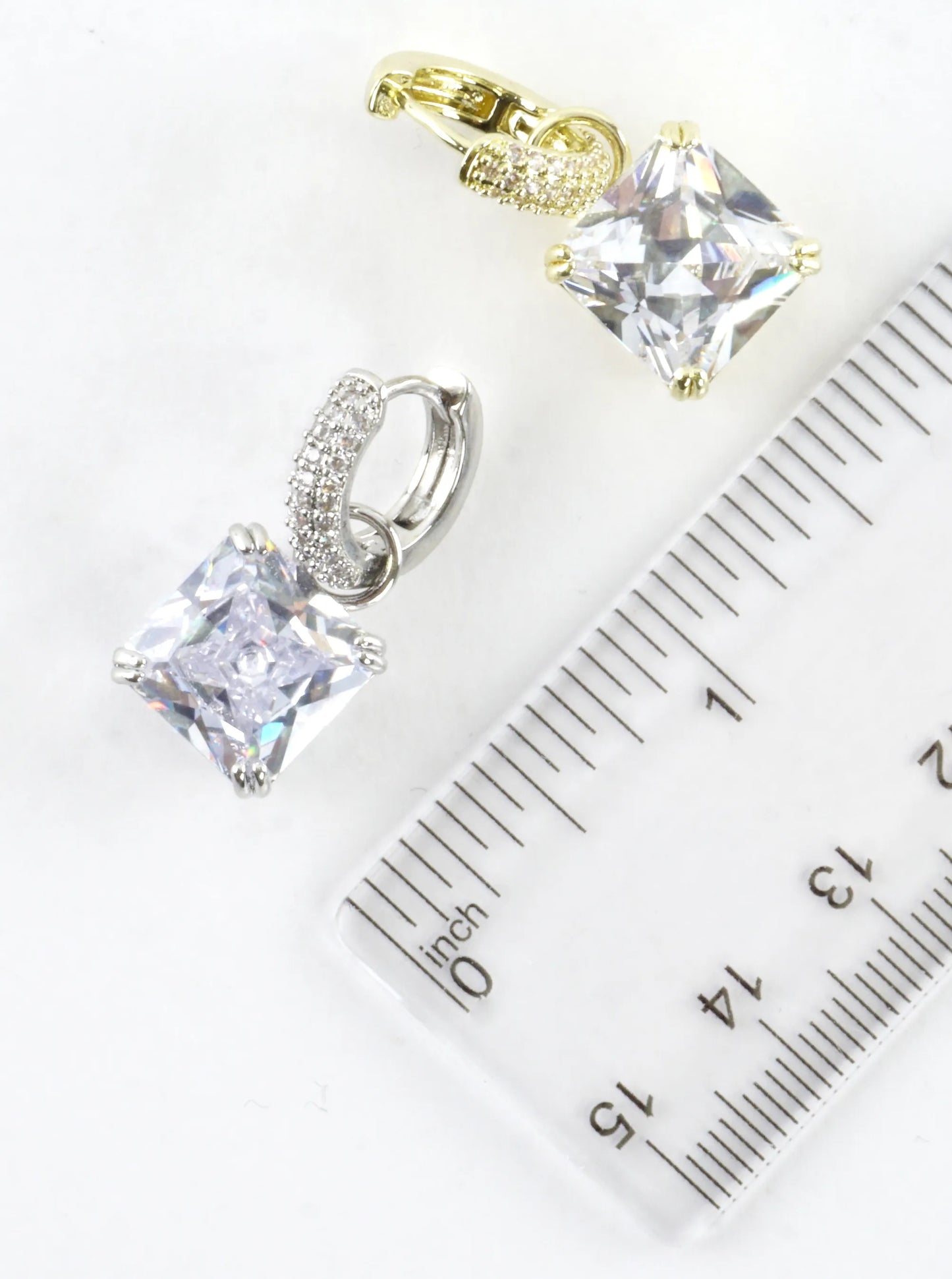 Faceted Princess Cut CZ Drop Huggie Earrings