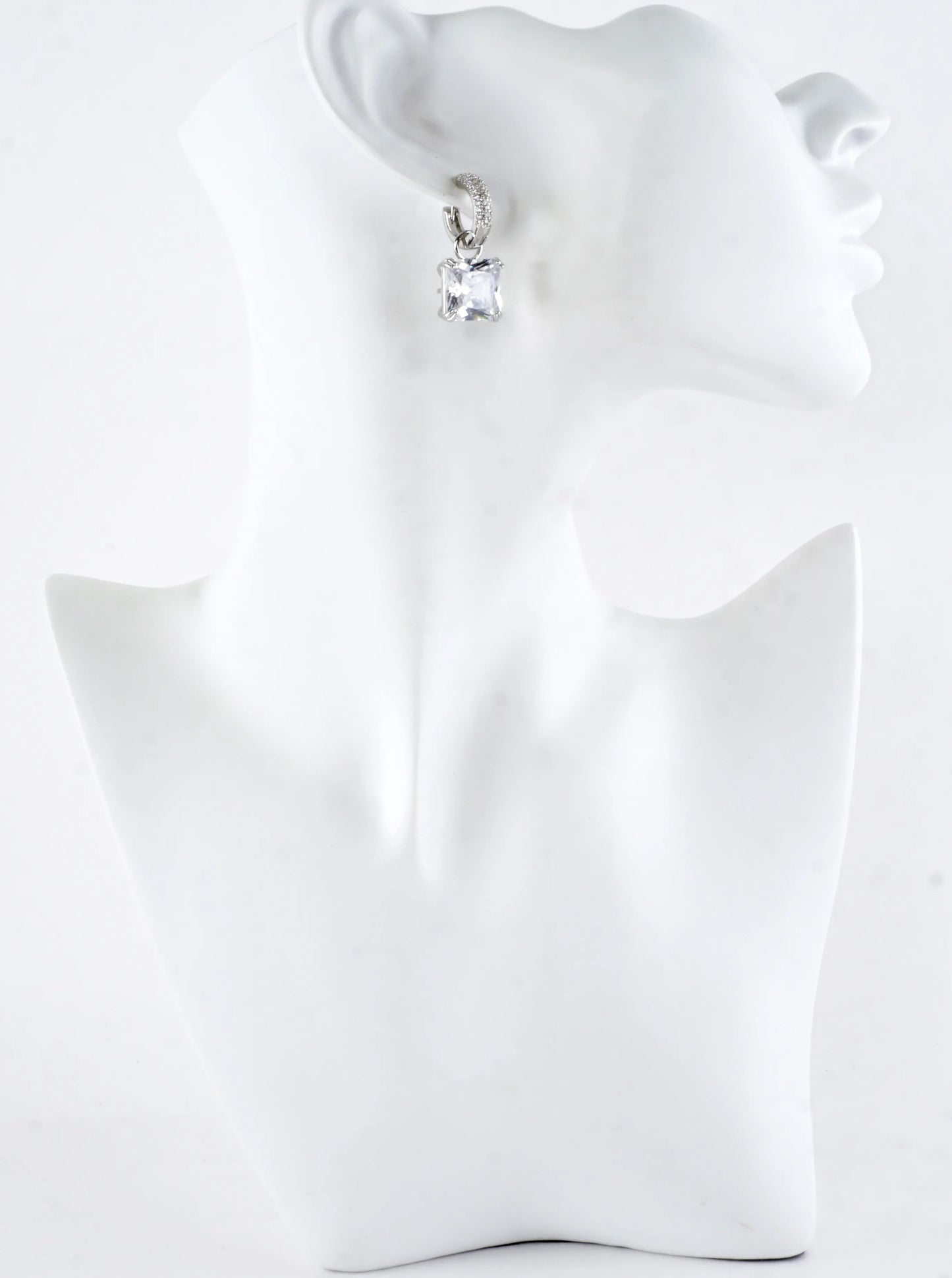 Faceted Princess Cut CZ Drop Huggie Earrings