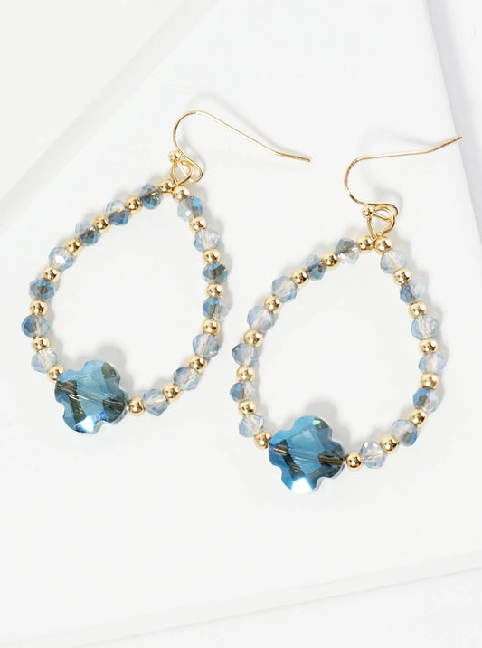 Faceted Quatrefoil Glass Bead Accent Wire Teardrop Dangle Earrings