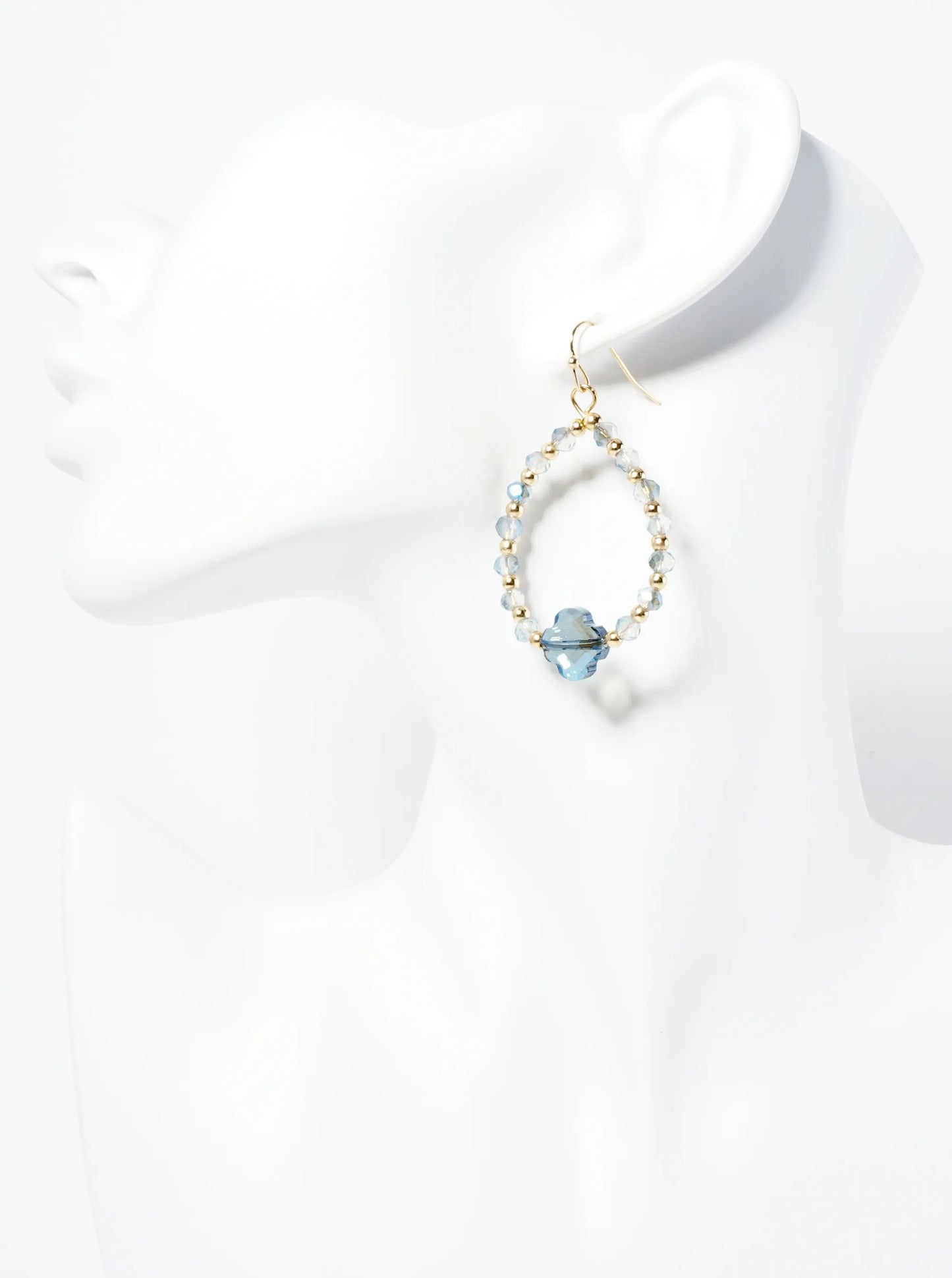 Faceted Quatrefoil Glass Bead Accent Wire Teardrop Dangle Earrings