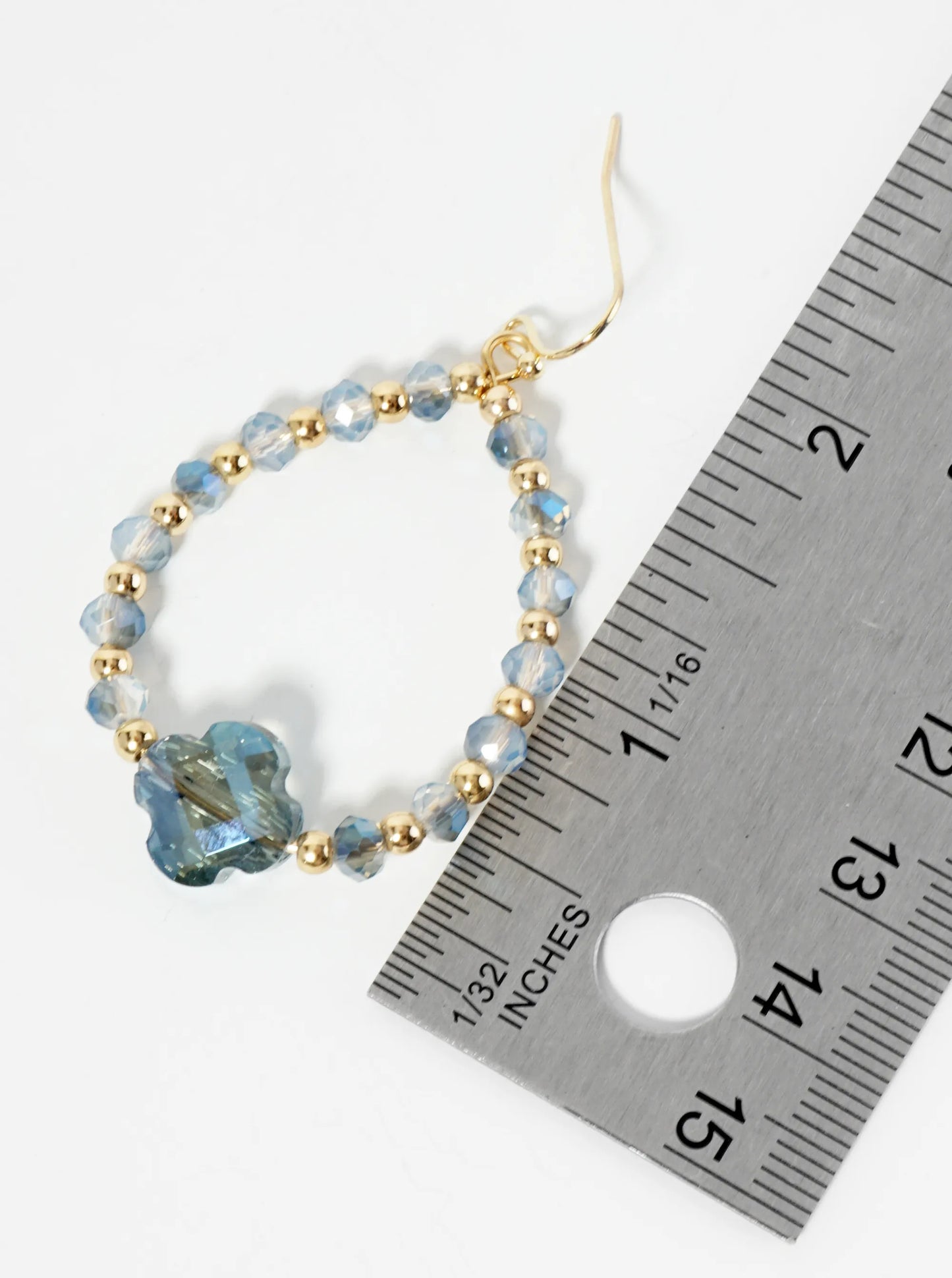 Faceted Quatrefoil Glass Bead Accent Wire Teardrop Dangle Earrings