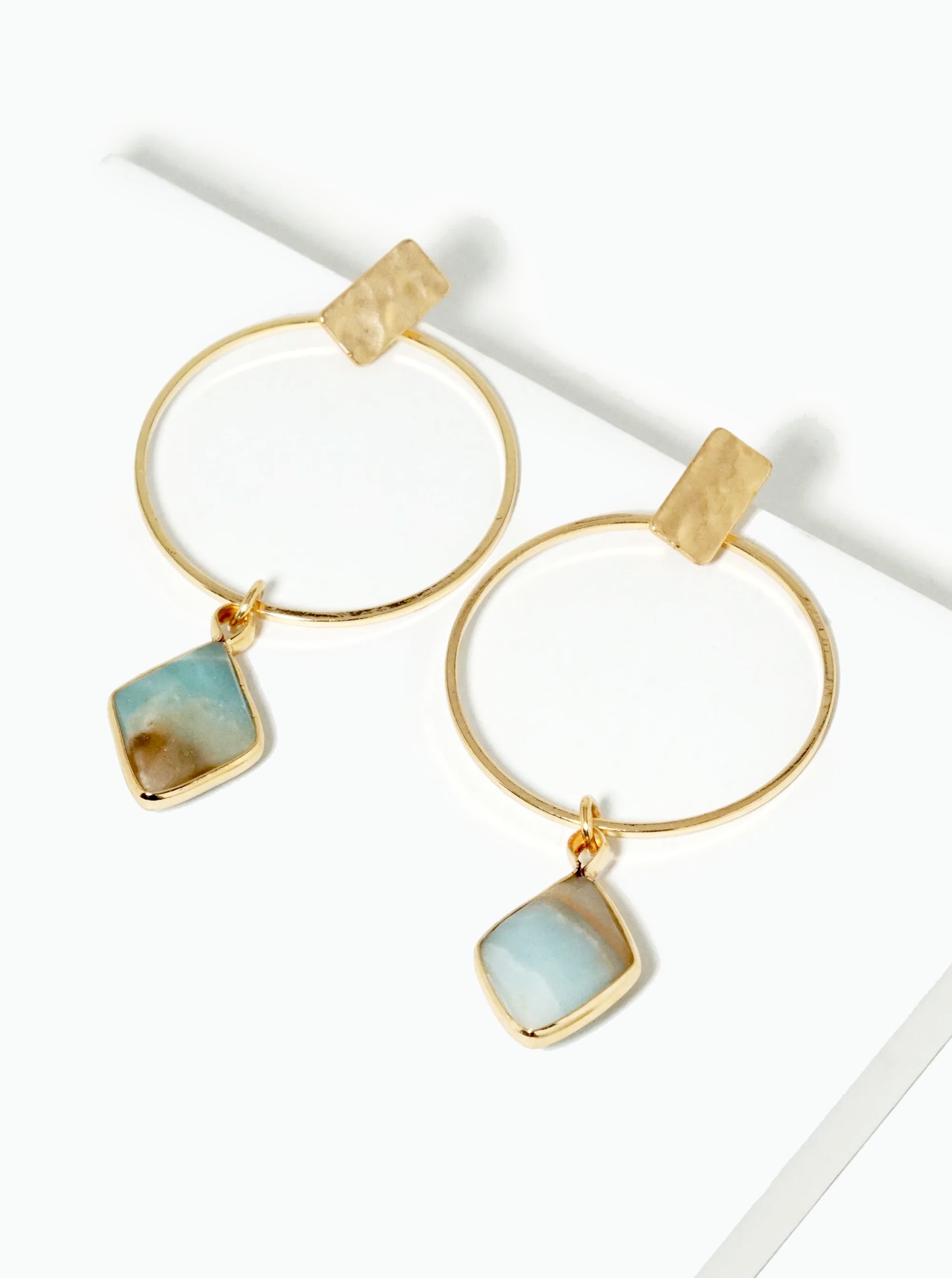 Faceted Semi-Precious Natural Stone Drop Delicate Circle Earrings