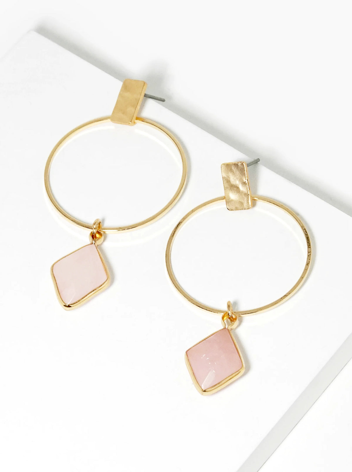 Faceted Semi-Precious Natural Stone Drop Delicate Circle Earrings