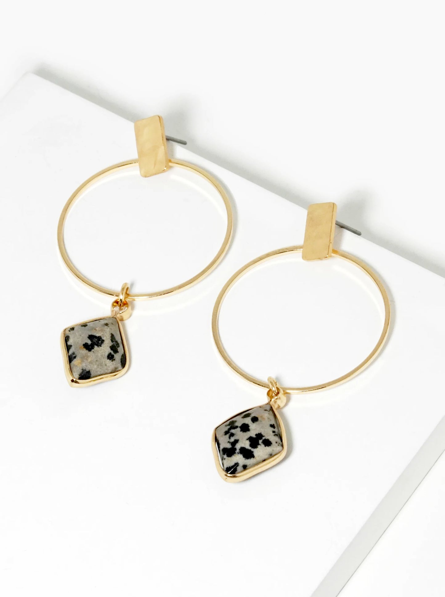 Faceted Semi-Precious Natural Stone Drop Delicate Circle Earrings