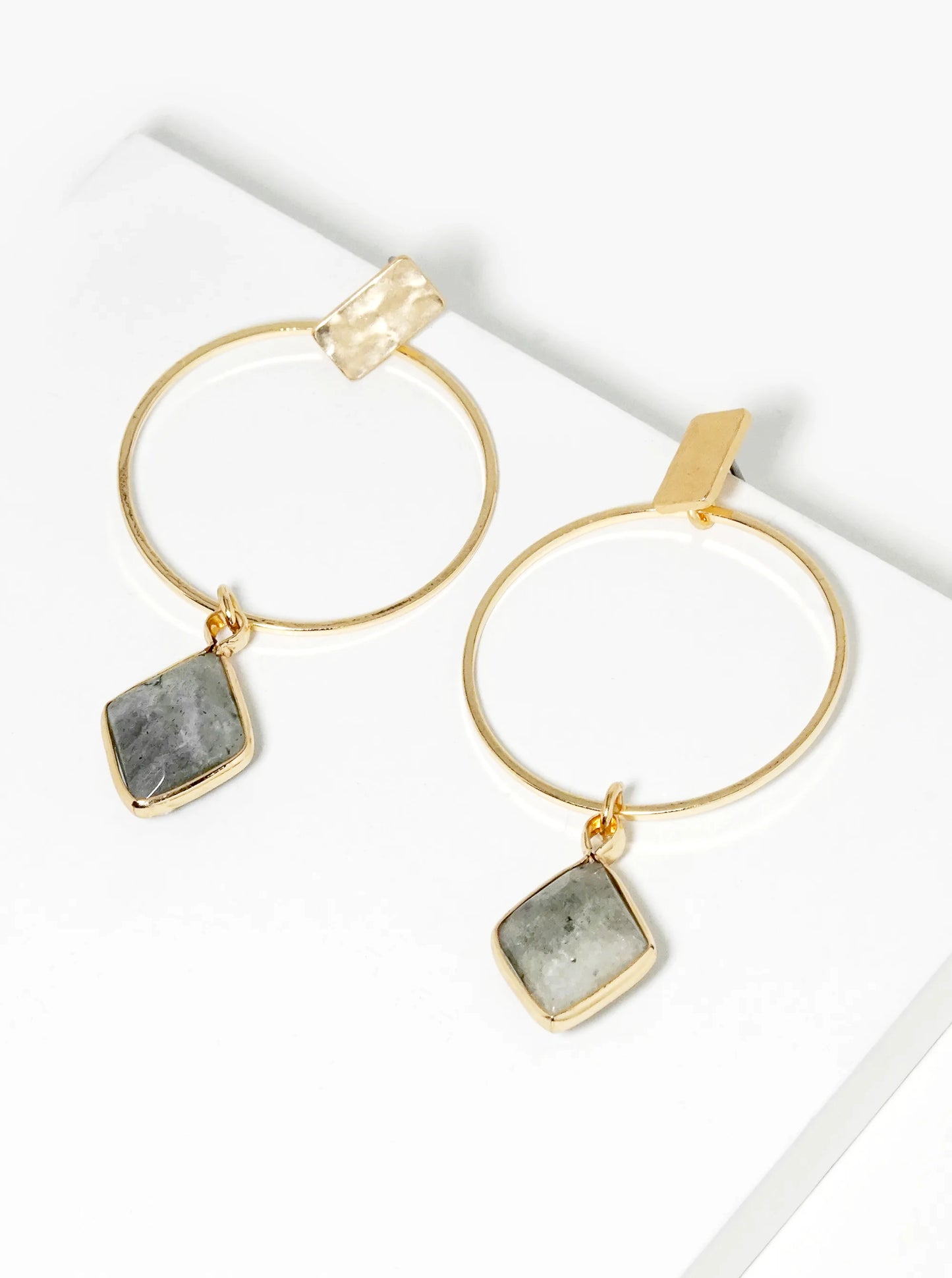 Faceted Semi-Precious Natural Stone Drop Delicate Circle Earrings