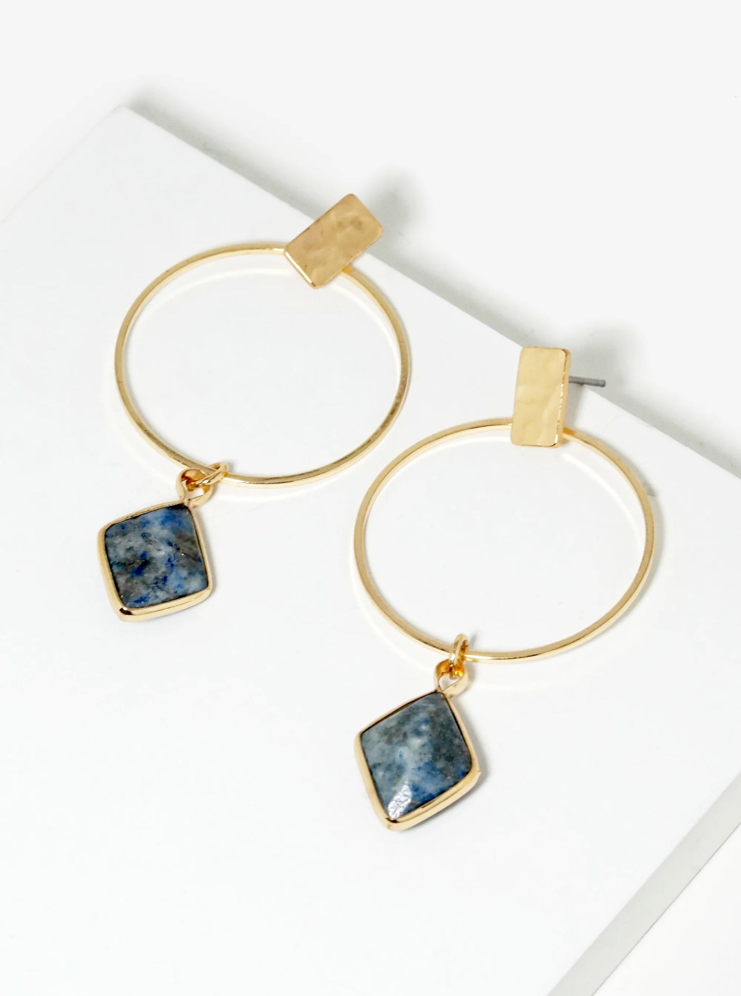 Faceted Semi-Precious Natural Stone Drop Delicate Circle Earrings