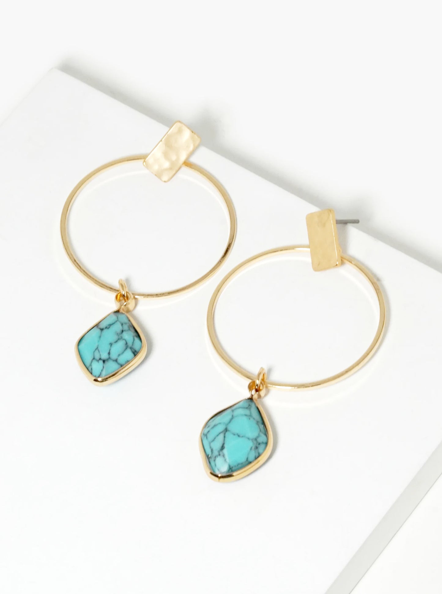 Faceted Semi-Precious Natural Stone Drop Delicate Circle Earrings