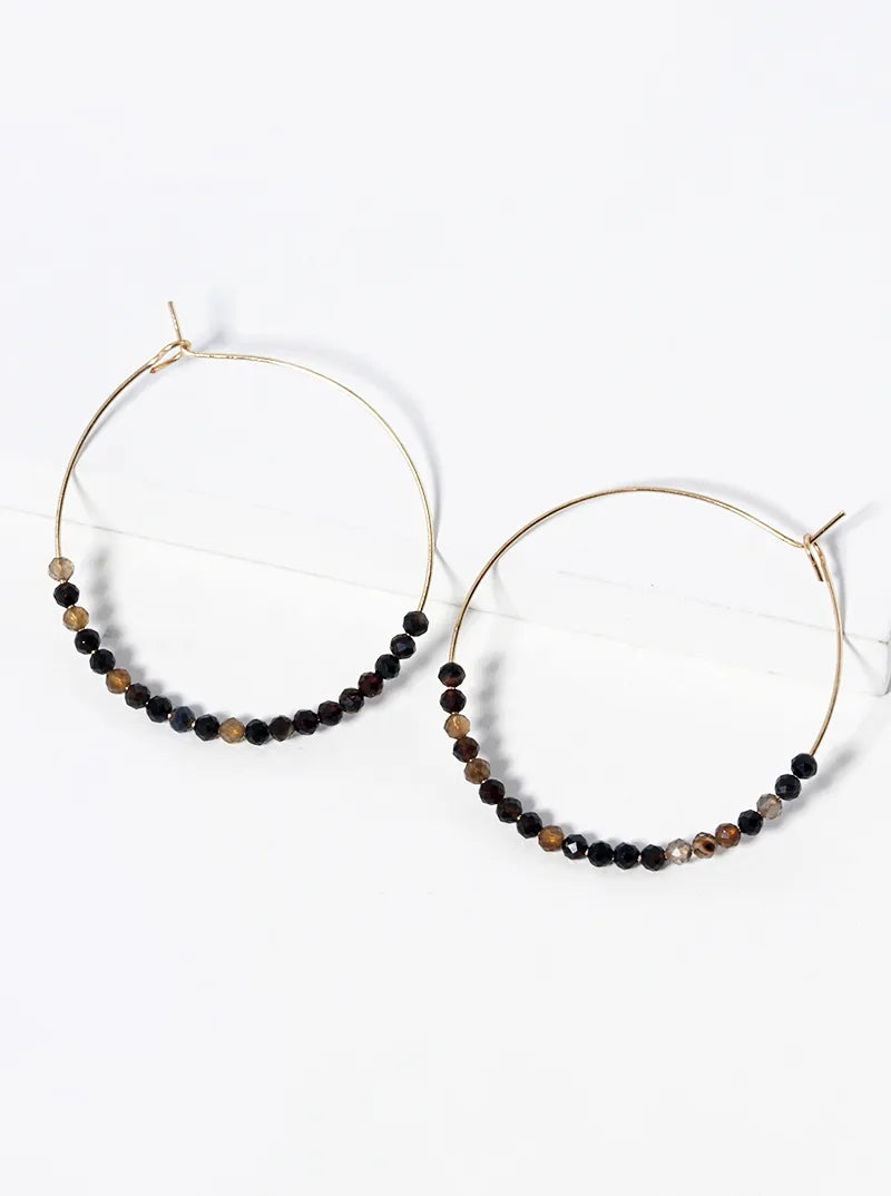 Faceted Semi-Precious Stone Beads 30mm Wire Hoop Earrings