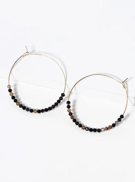 Faceted Semi-Precious Stone Beads 30mm Wire Hoop Earrings