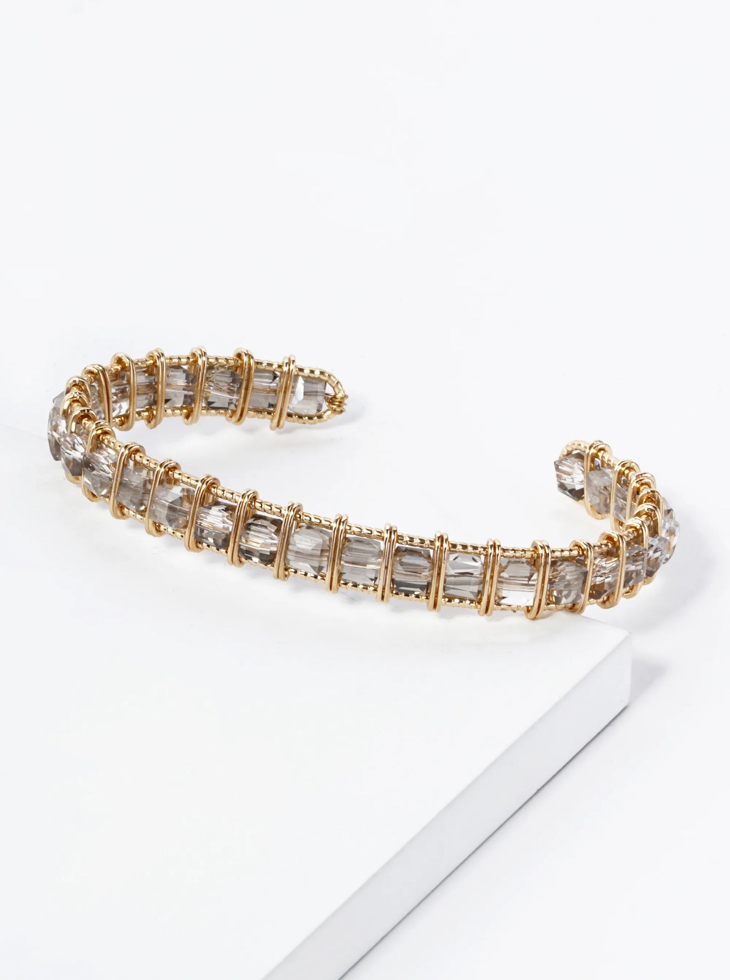 Faceted Square Beads Wired Cuff Bracelet