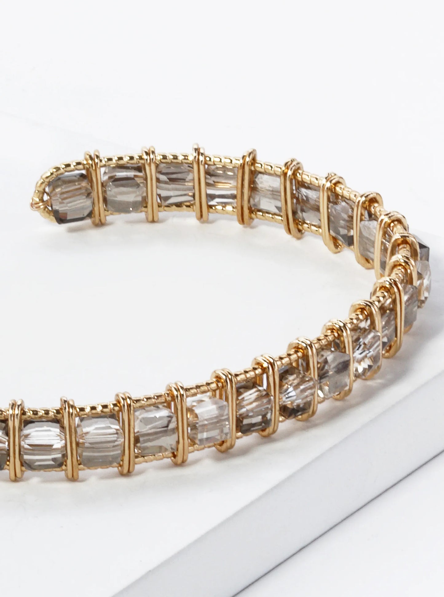 Faceted Square Beads Wired Cuff Bracelet