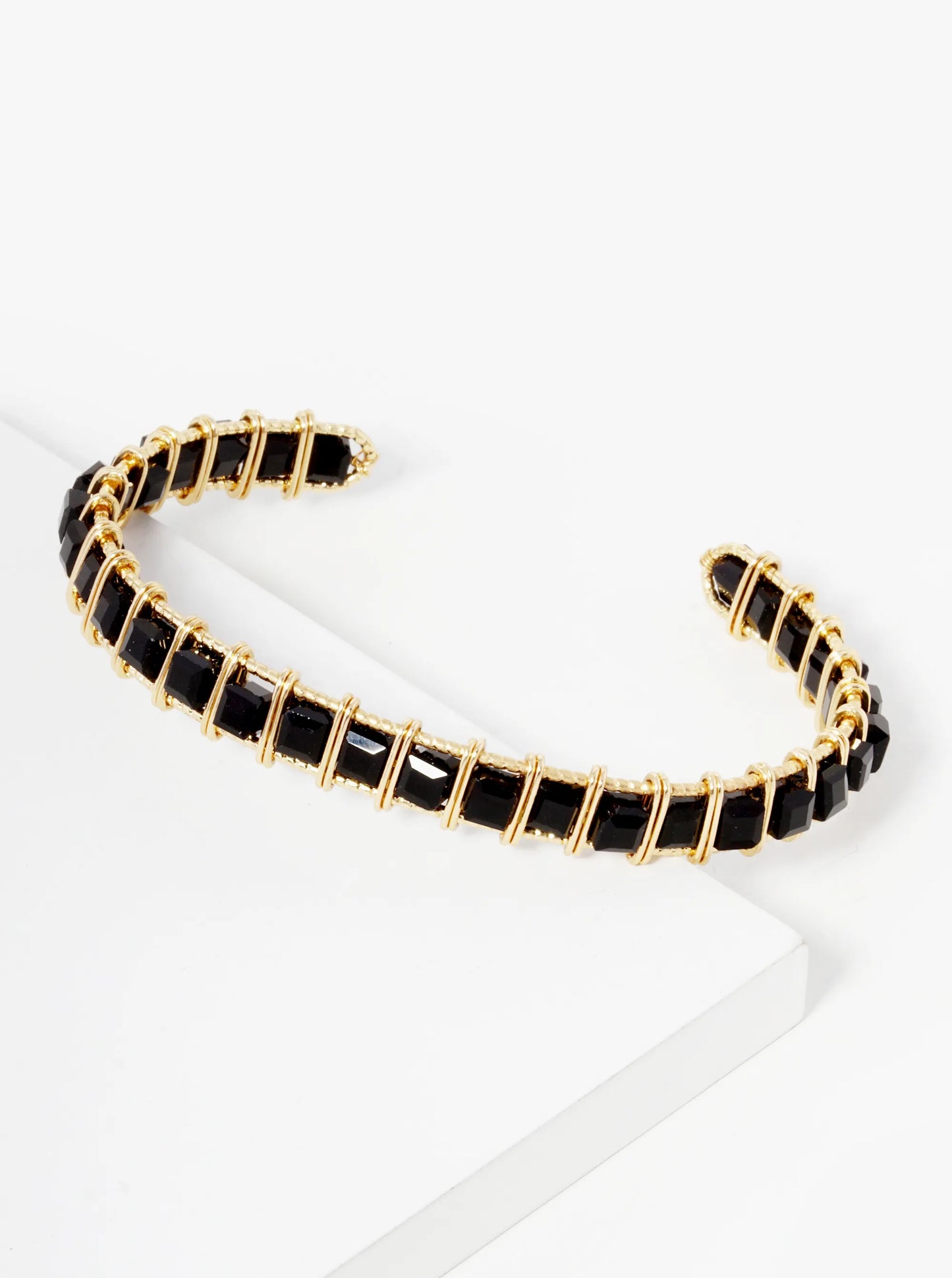 Faceted Square Beads Wired Cuff Bracelet