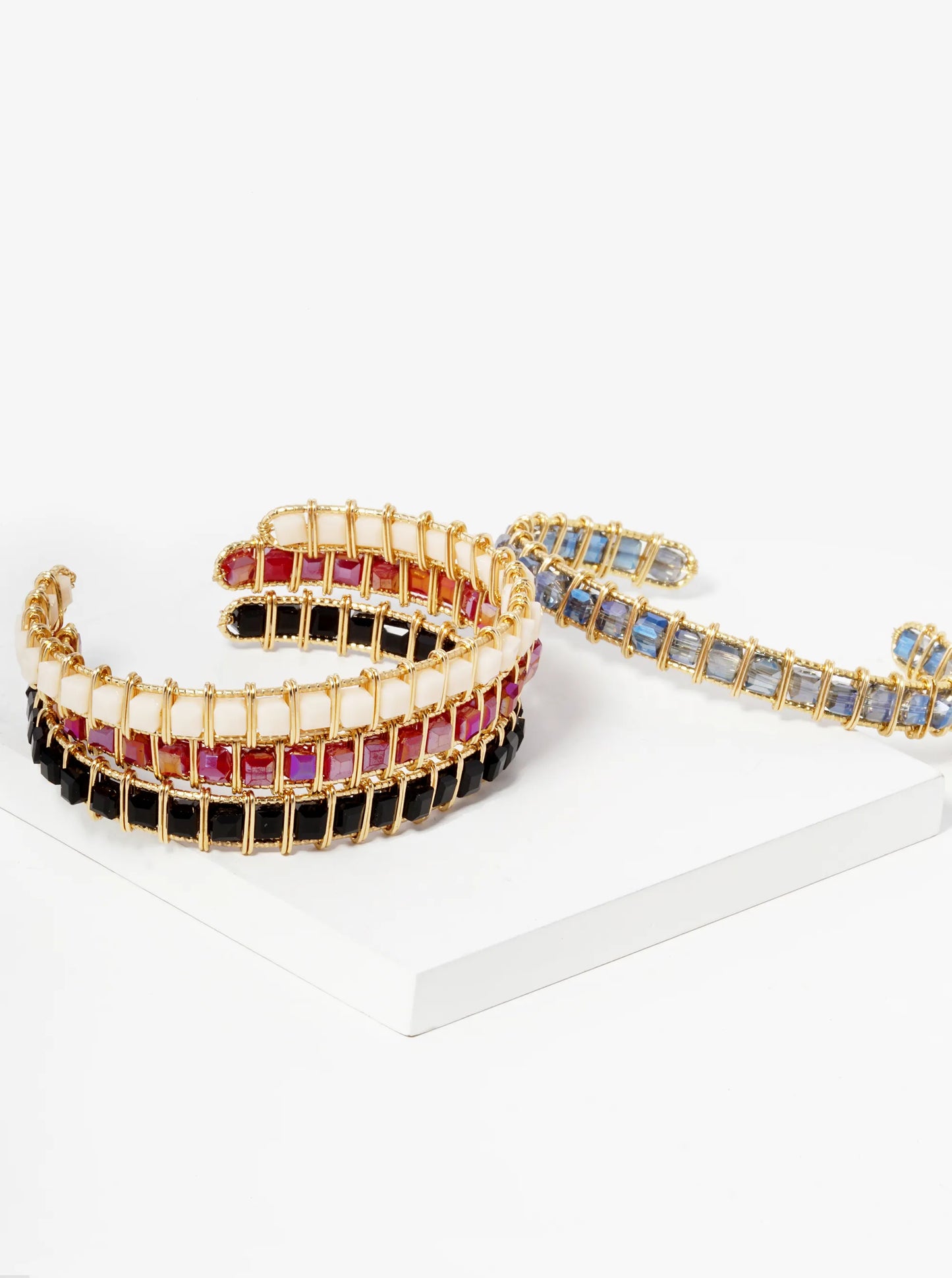Faceted Square Beads Wired Cuff Bracelet