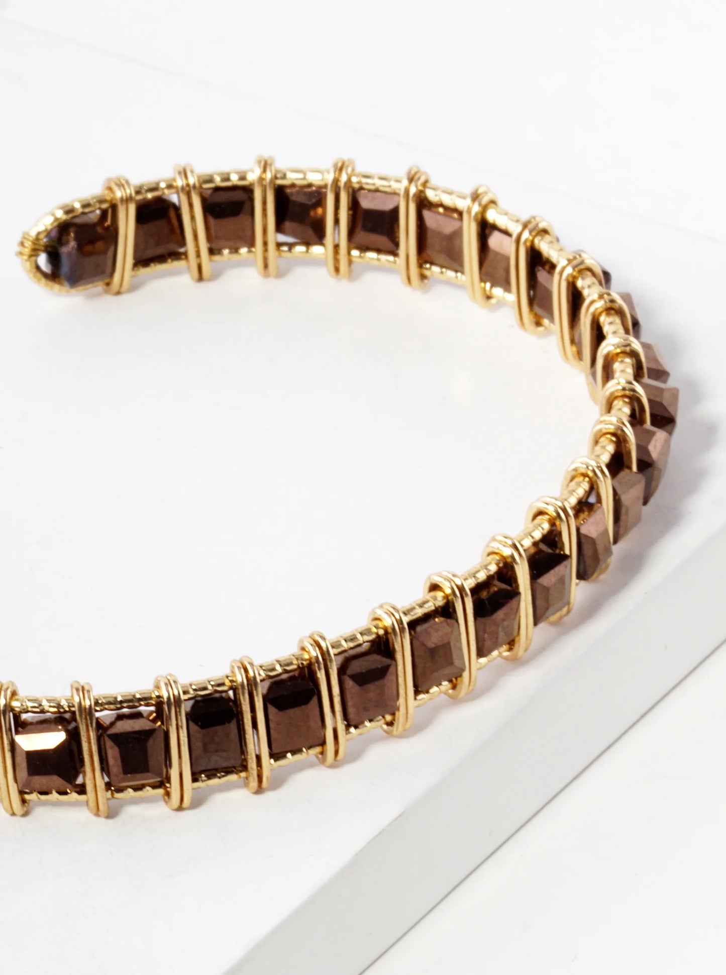 Faceted Square Beads Wired Cuff Bracelet