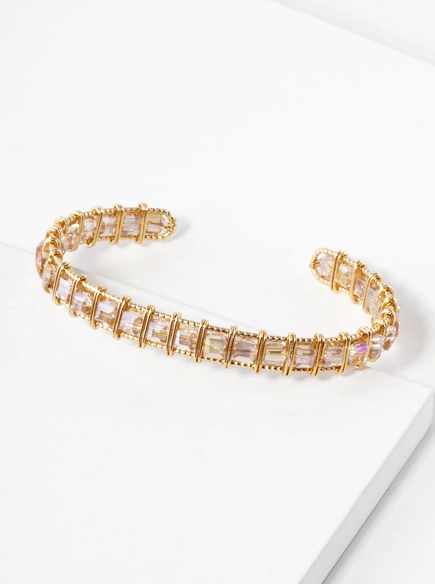 Faceted Square Beads Wired Cuff Bracelet