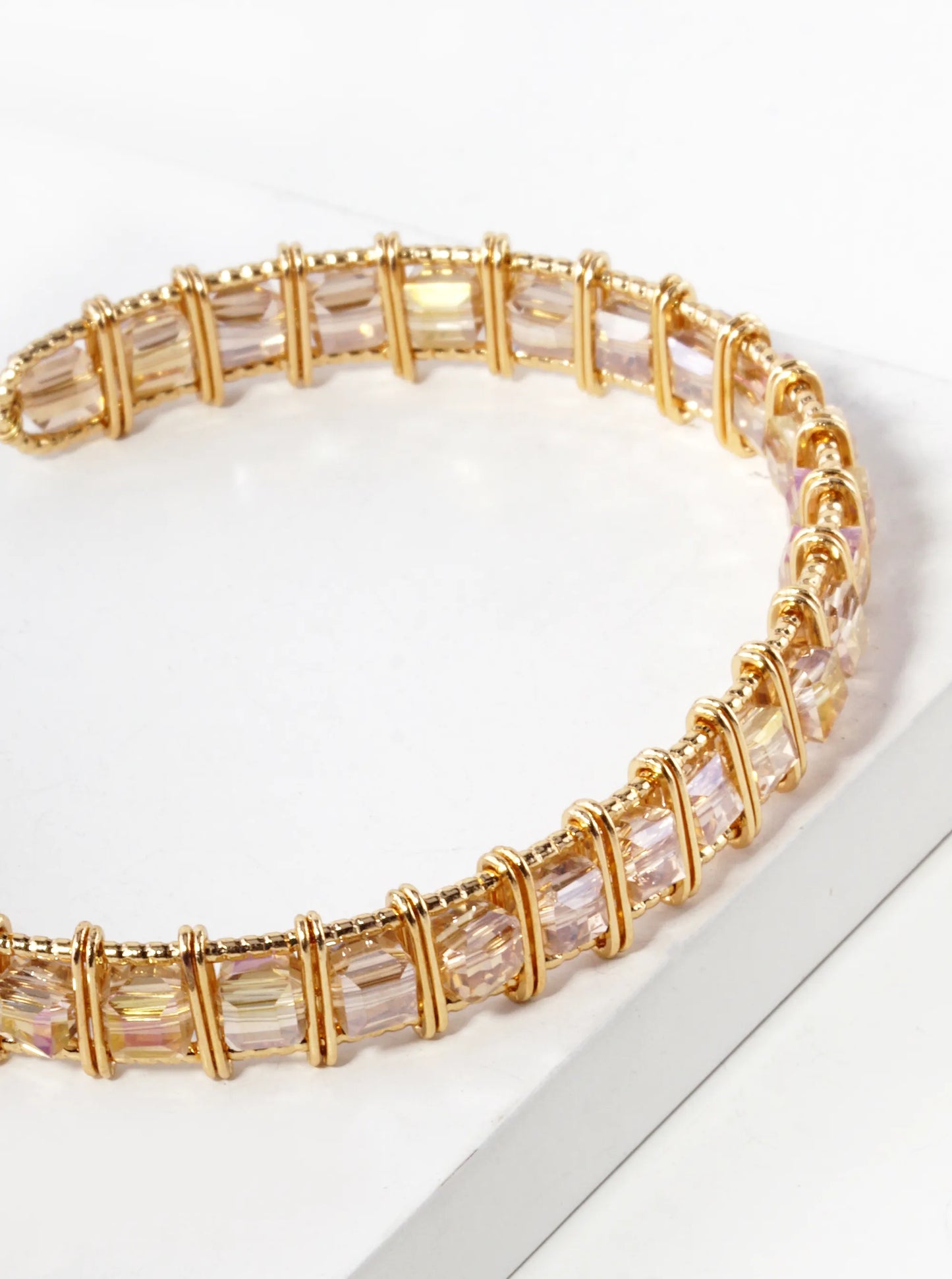 Faceted Square Beads Wired Cuff Bracelet
