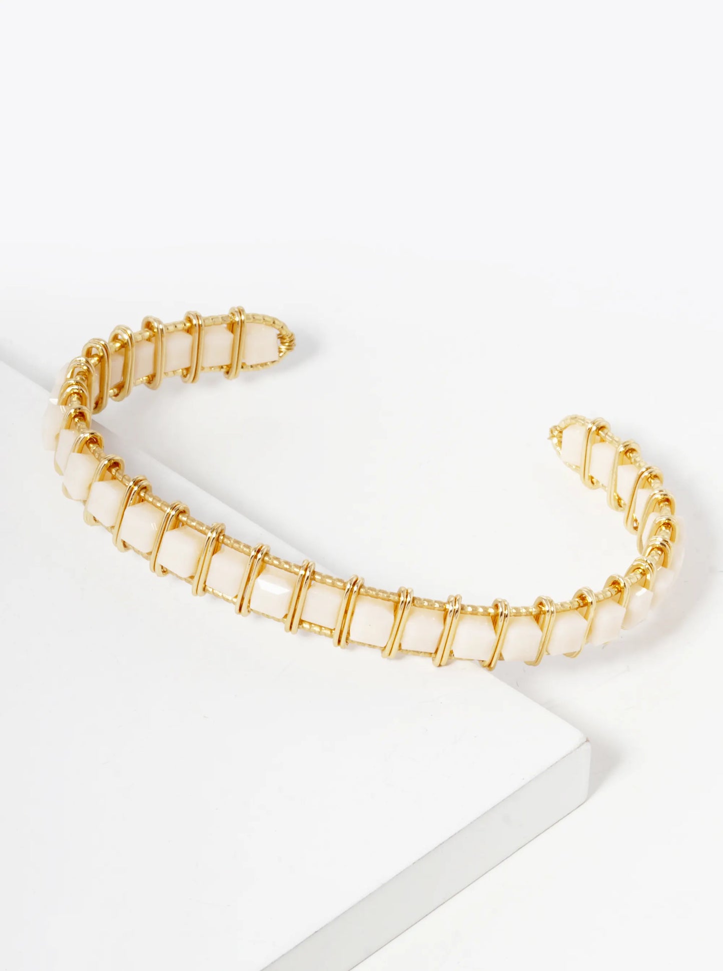 Faceted Square Beads Wired Cuff Bracelet