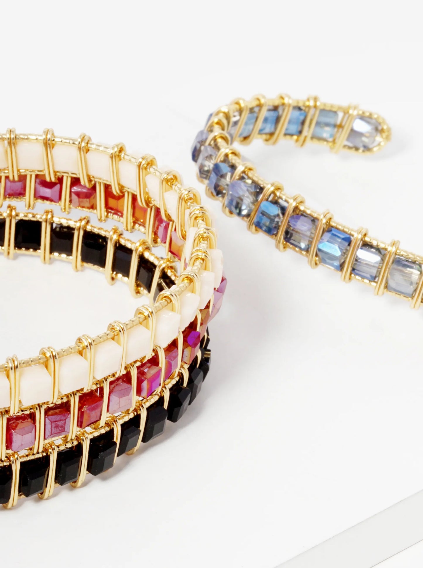Faceted Square Beads Wired Cuff Bracelet