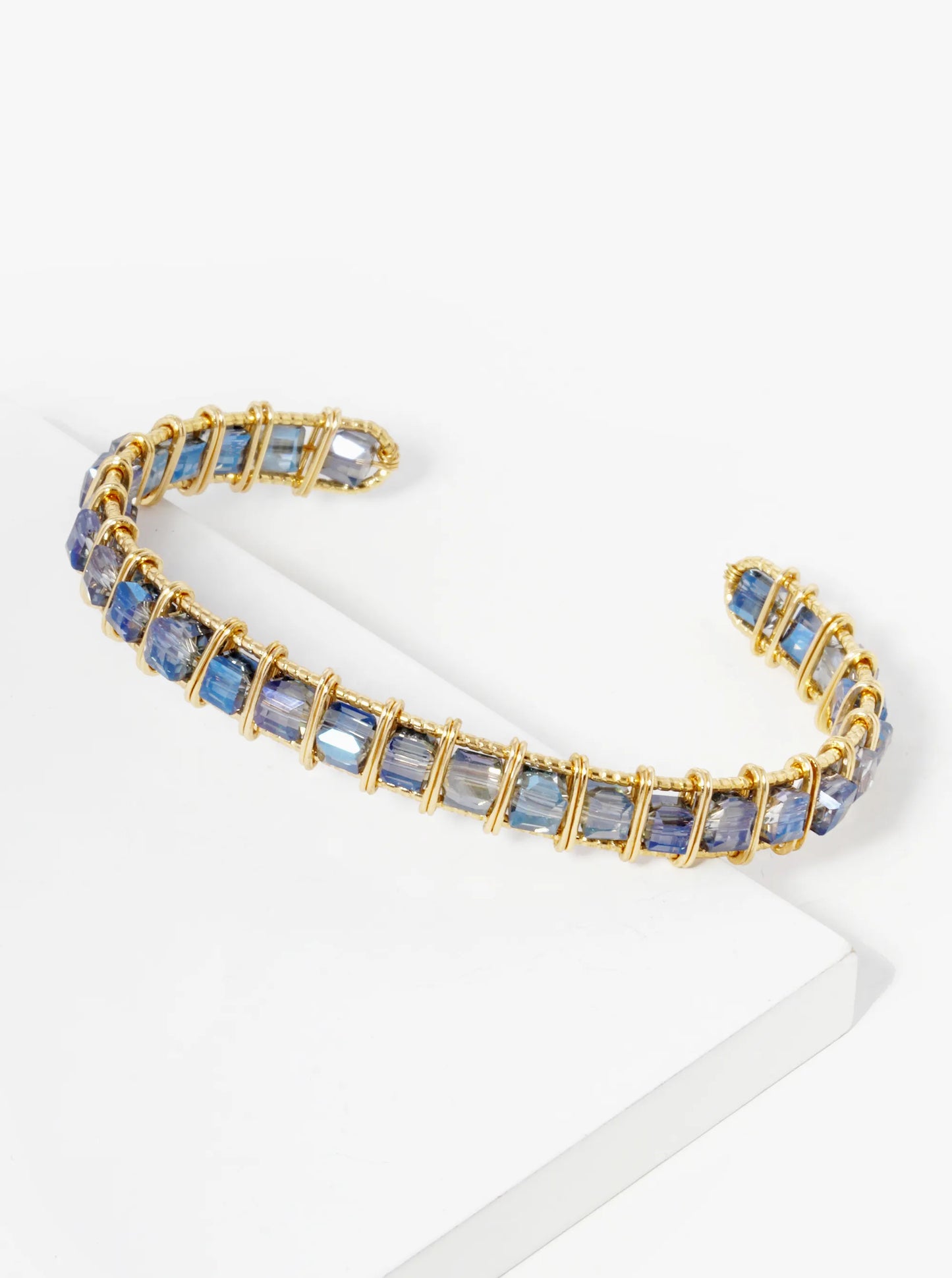 Faceted Square Beads Wired Cuff Bracelet