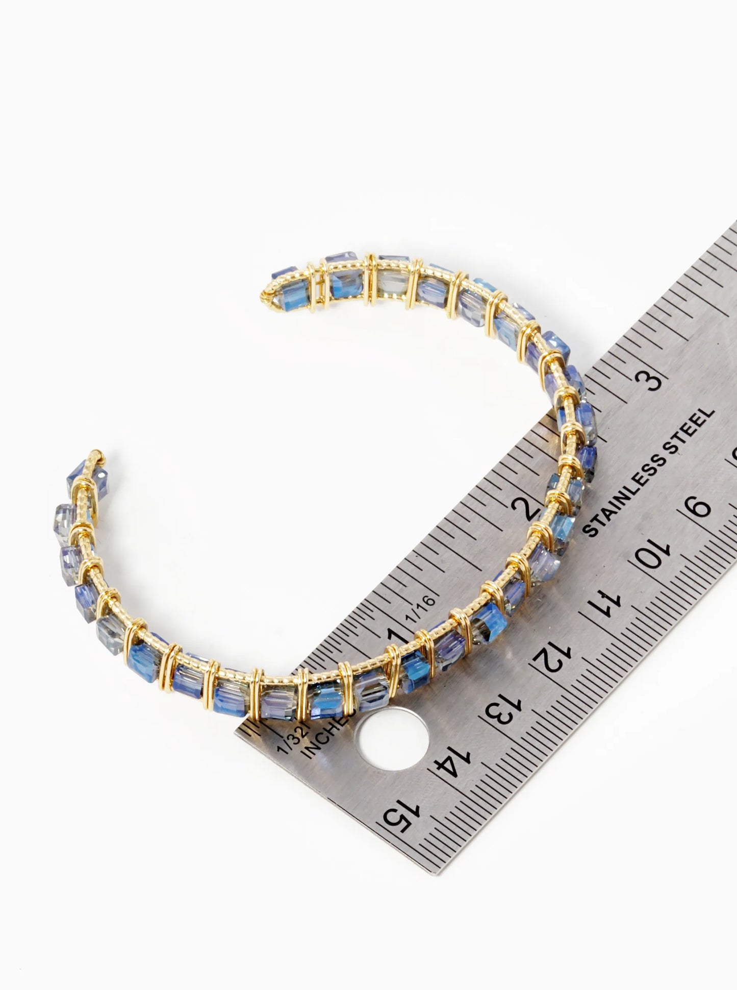 Faceted Square Beads Wired Cuff Bracelet
