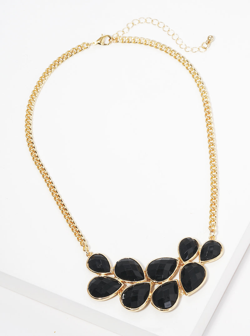 Faceted Teardrop Bead Cluster Choker Necklace
