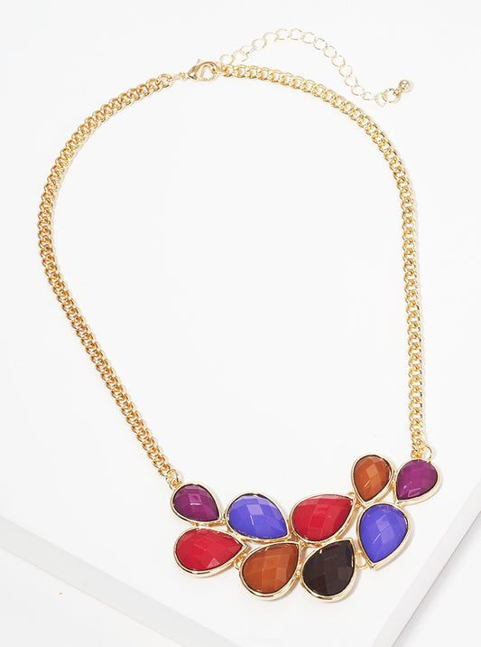 Faceted Teardrop Bead Cluster Choker Necklace