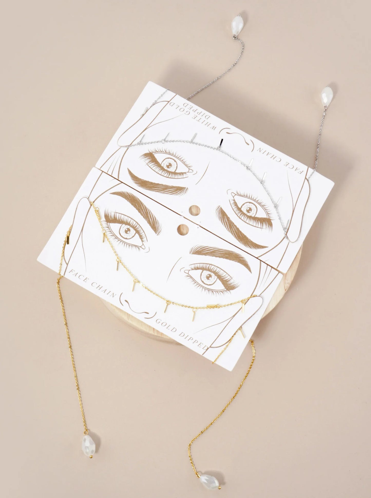 Faceted Teardrop-Shaped Glass-Beads Drop 18K-Gold-Dipped Face-Chain