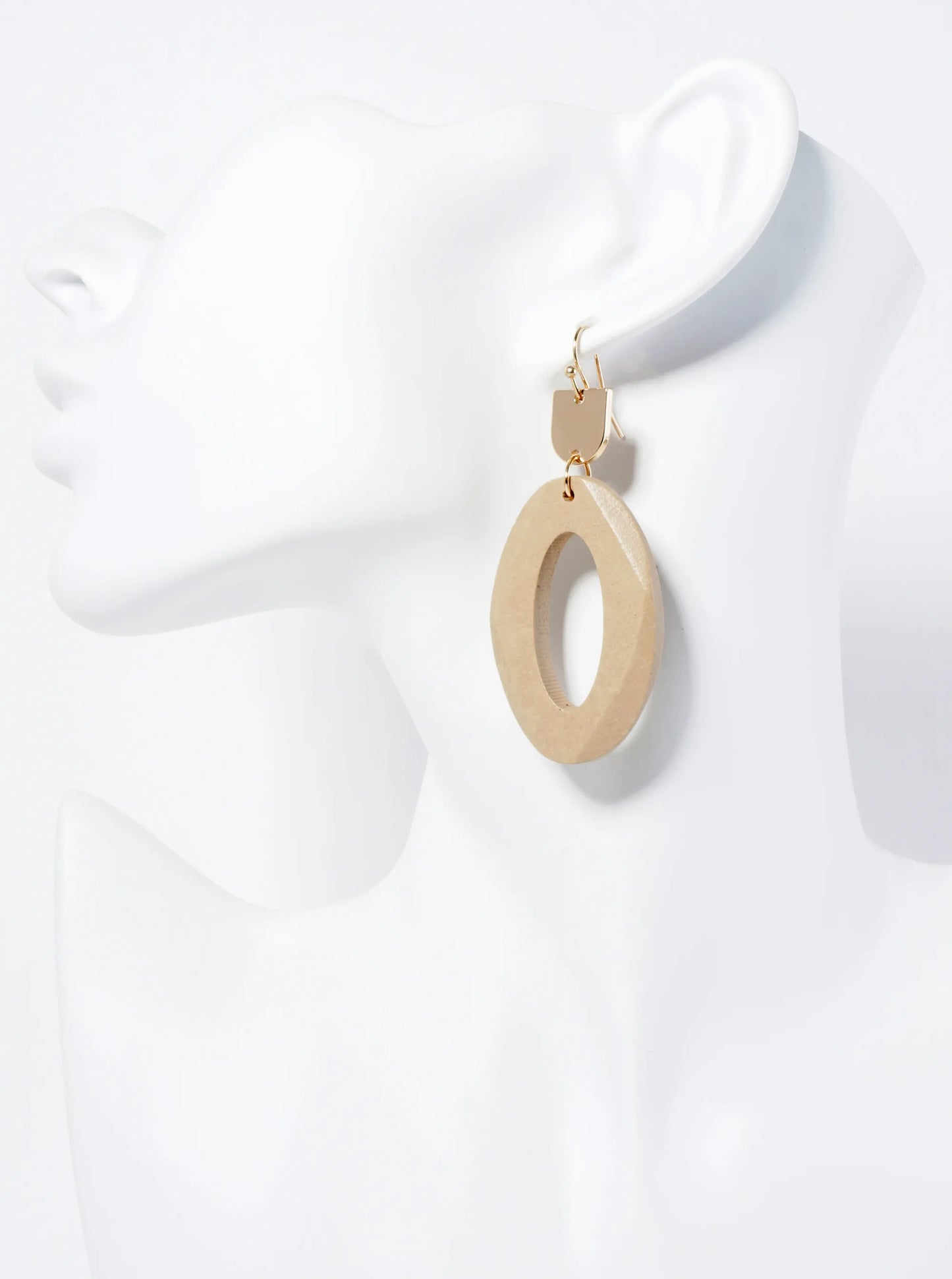 Faceted Wooden Oval Dangle Drop Earrings