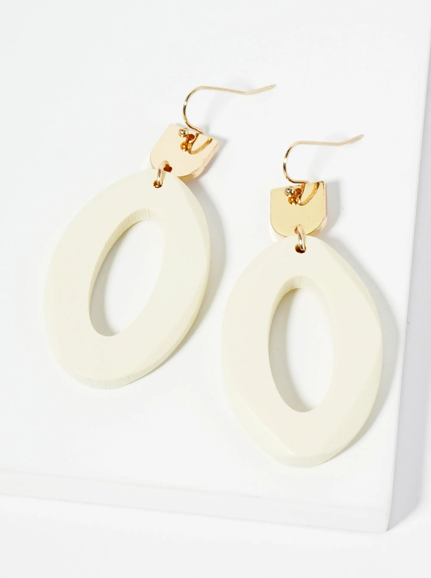 Faceted Wooden Oval Dangle Drop Earrings