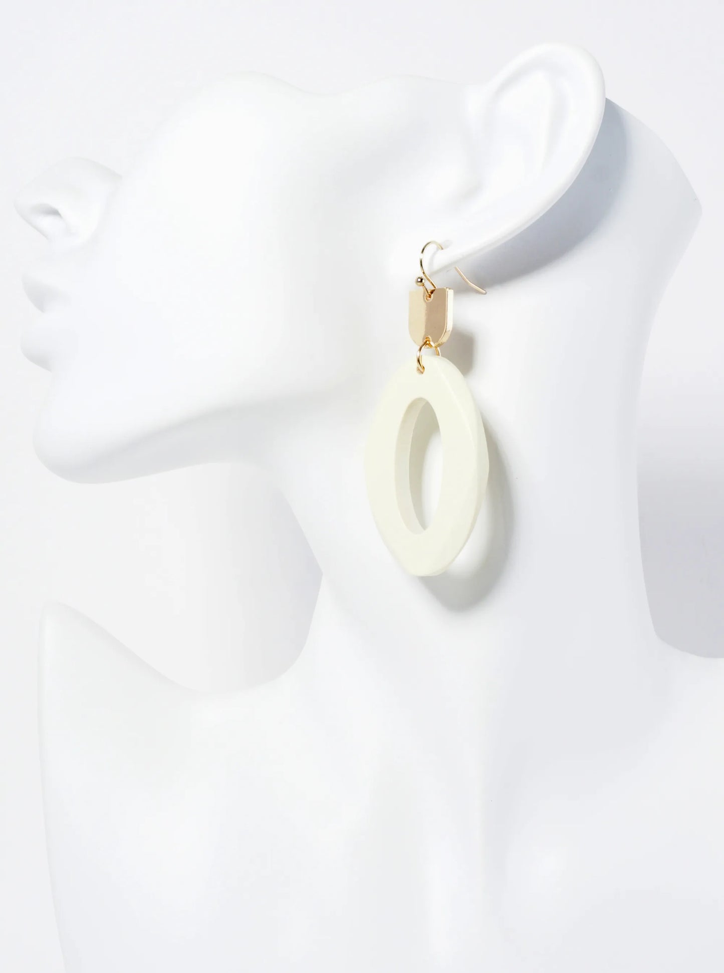 Faceted Wooden Oval Dangle Drop Earrings