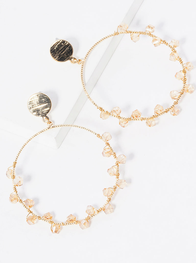 Faceted Glass Bead Wire Wrapped Circle Dangle Drop Earrings