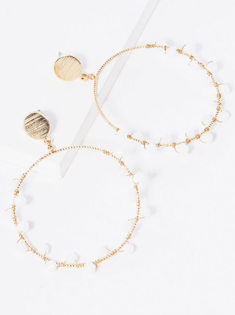 Faceted Glass Bead Wire Wrapped Circle Dangle Drop Earrings