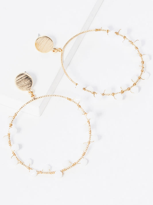 Faceted Glass Bead Wire Wrapped Circle Dangle Drop Earrings