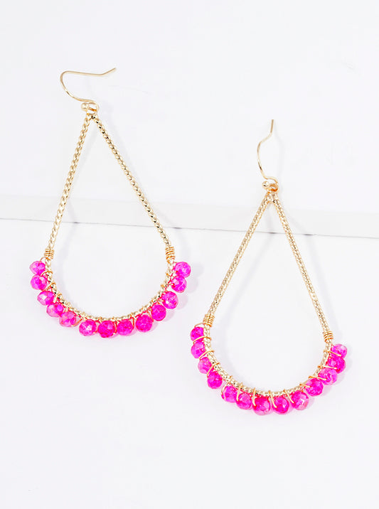 Faceted Glass Bead Wire Wrapped Teardrop Dangle Earrings