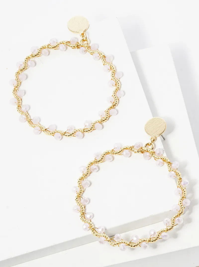 Faceted Glass Bead Wired Wrapped Circle Dangld Drop Earrings