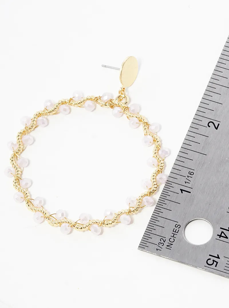 Faceted Glass Bead Wired Wrapped Circle Dangld Drop Earrings