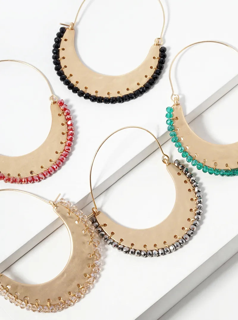 Faceted Glass Bead Wrapped Crescent Statement Earrings