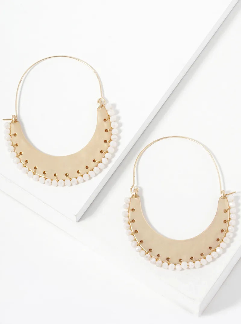 Faceted Glass Bead Wrapped Crescent Statement Earrings
