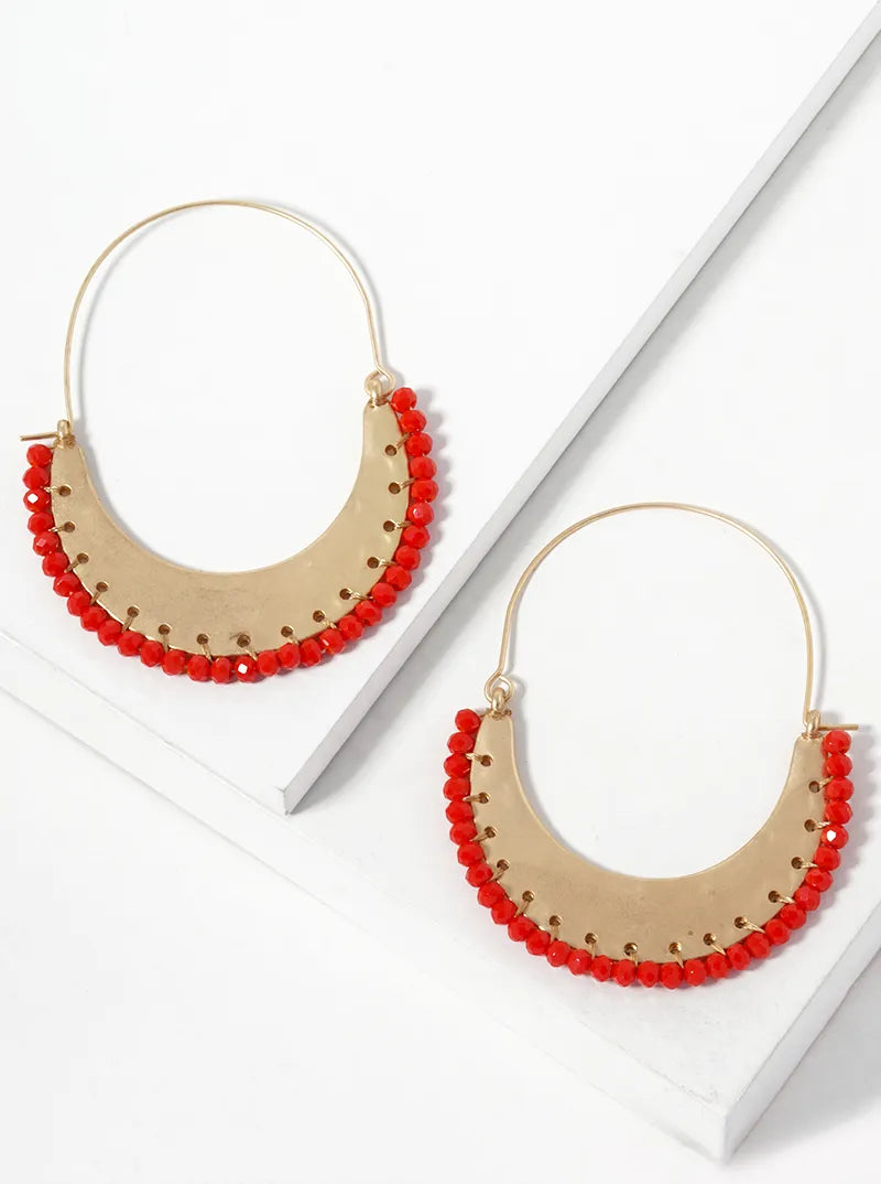 Faceted Glass Bead Wrapped Crescent Statement Earrings