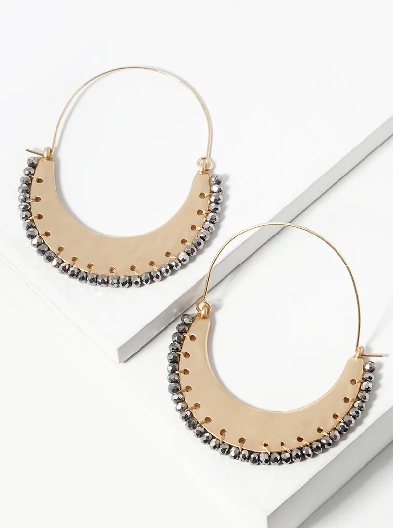 Faceted Glass Bead Wrapped Crescent Statement Earrings