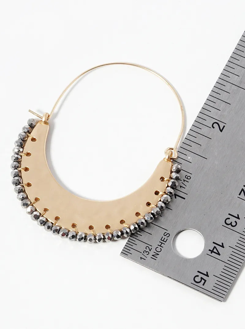 Faceted Glass Bead Wrapped Crescent Statement Earrings