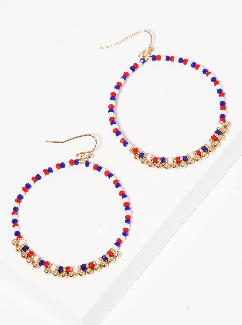 Faceted Glass Beaded Circle Wire Dangle Drop Earrings